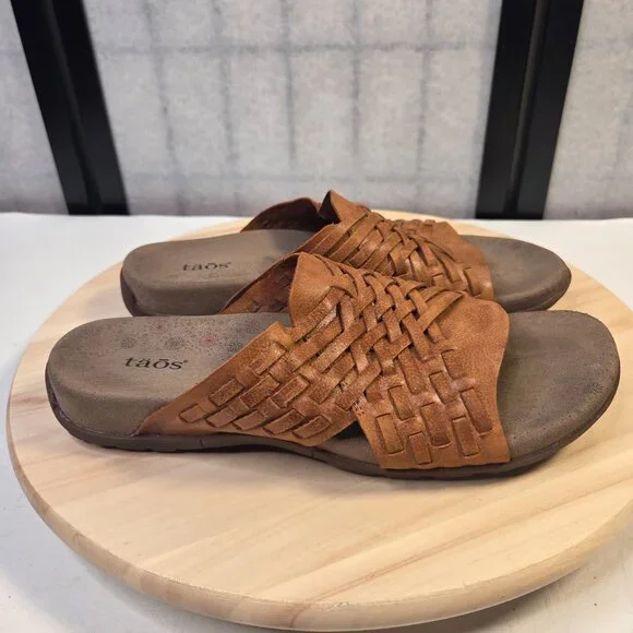 Taos Guru Cognac Leather Woven Slip On Sandals Women US 11 - Picture 2 of 14